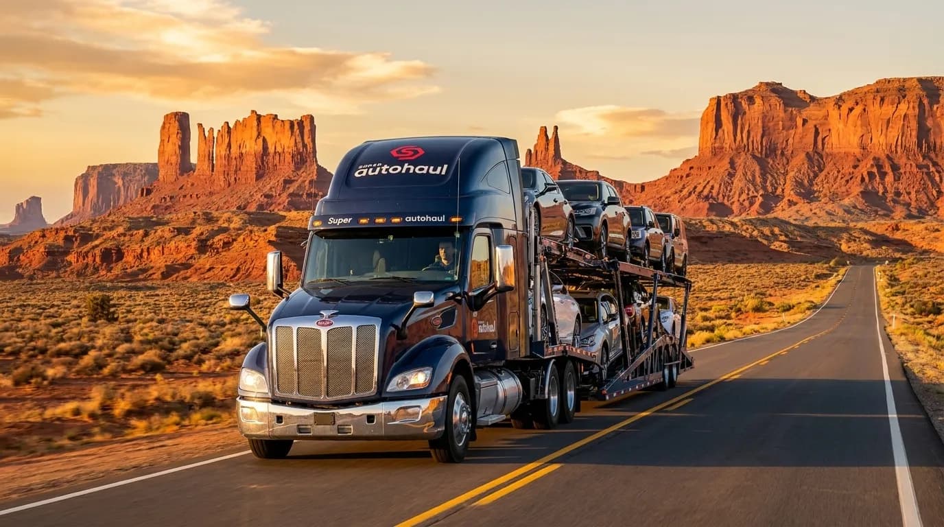 Super AutoHaul car shipping truck in Monument Valley